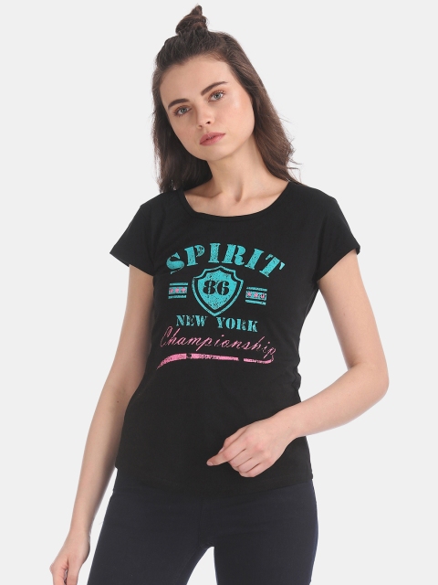 

Sugr Women Black Printed Round Neck T-shirt