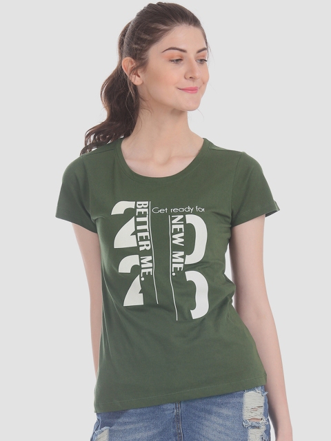 

Sugr Women Green Printed Round Neck T-shirt