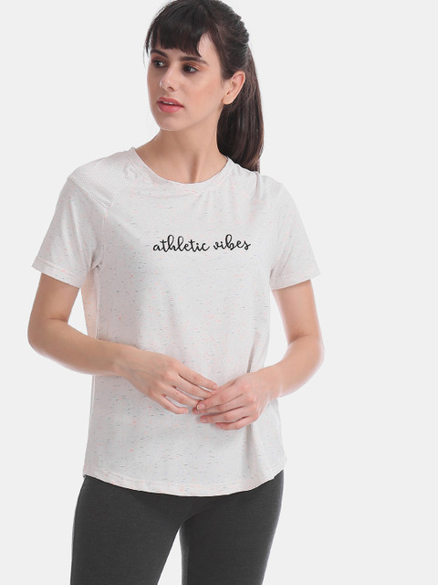 

Sugr Women White Printed Round Neck T-shirt