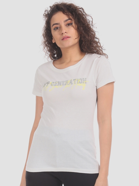 

Sugr Women Off-White Printed Round Neck T-shirt