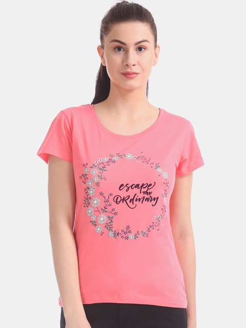 

Sugr Women Pink Printed Round Neck T-shirt