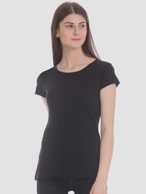 

Sugr Women Black Solid Round Neck T-shirt