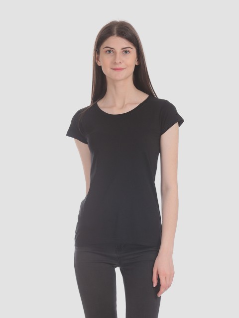 

Sugr Women Black Solid Round Neck T-shirt