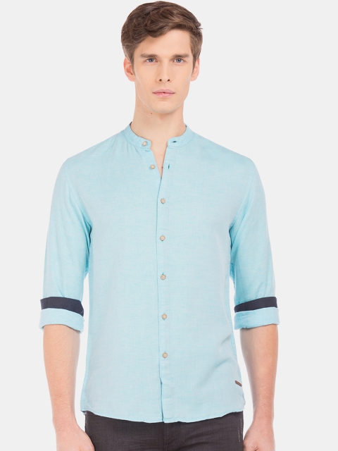 

Cherokee Men Blue Regular Fit Solid Cotton Linen Casual Shirt