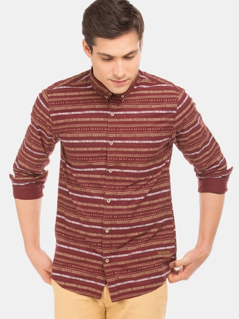 

Cherokee Men Maroon & White Regular Fit Striped Casual Shirt