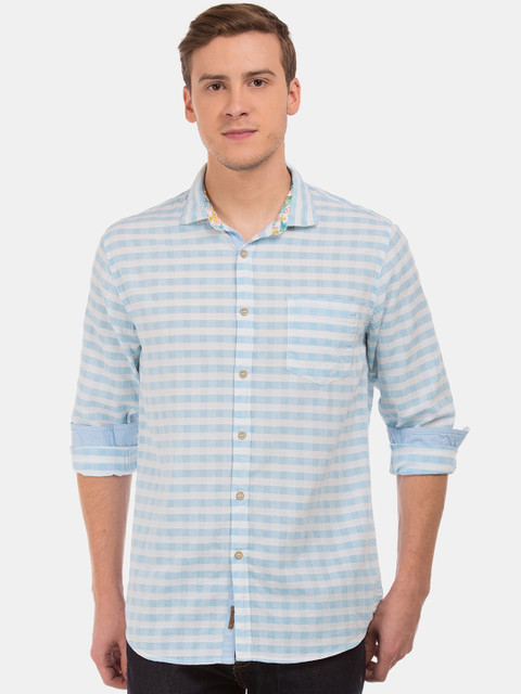 

Cherokee Men Blue & White Regular Fit Checked Casual Shirt