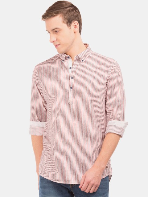 

Cherokee Men Rust & White Regular Fit Striped Casual Shirt