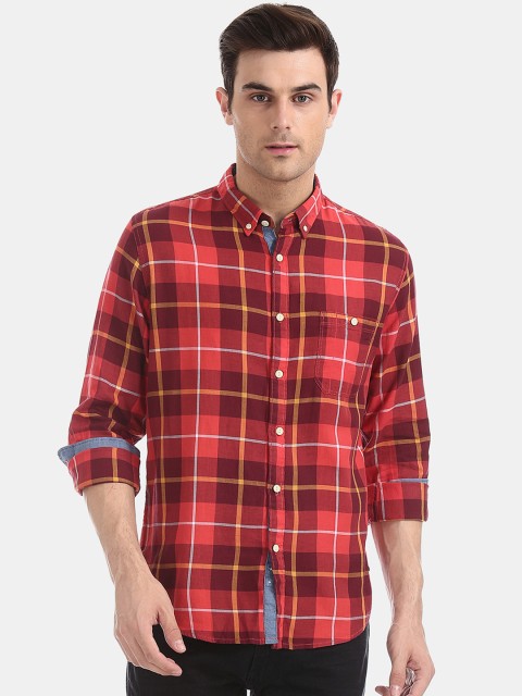 

Cherokee Men Red & Mustard Yellow Regular Fit Checked Casual Shirt