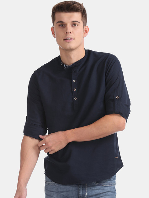 

Cherokee Men Navy Blue Regular Fit Solid Casual Pop Over Shirt