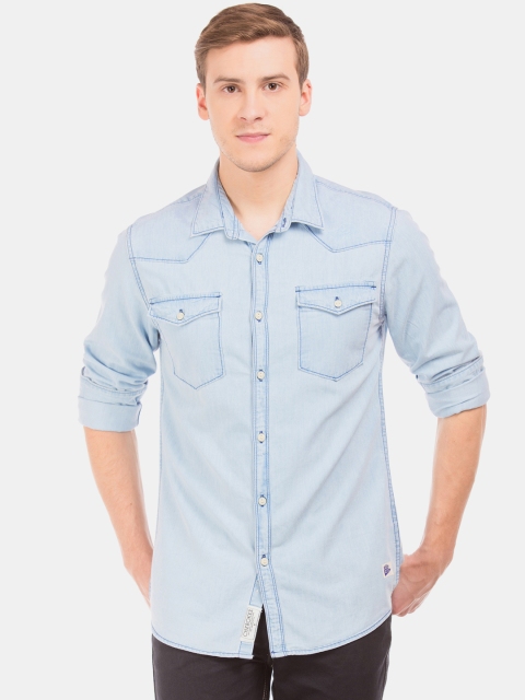 

Cherokee Men Blue Regular Fit Solid Chambray Casual Shirt