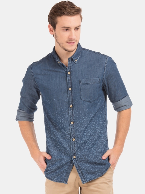 

Cherokee Men Blue Regular Fit Faded Casual Chambray Shirt