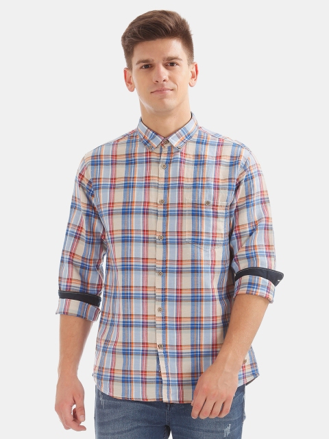 

Cherokee Men Blue & White Regular Contemporary Fit Checked Casual Shirt