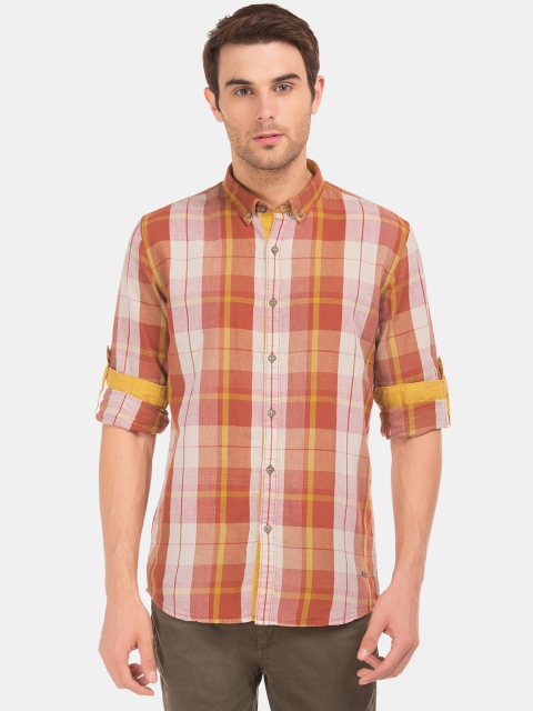 

Cherokee Men Rust Orange & Off-White Regular Fit Checked Casual Shirt