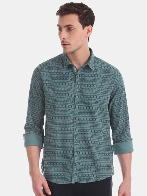 

Cherokee Men Green & Black Regular Fit Aztec Printed Casual Shirt