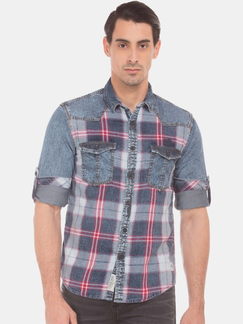 

Cherokee Men Blue & Grey Regular Fit Checked Casual Shirt