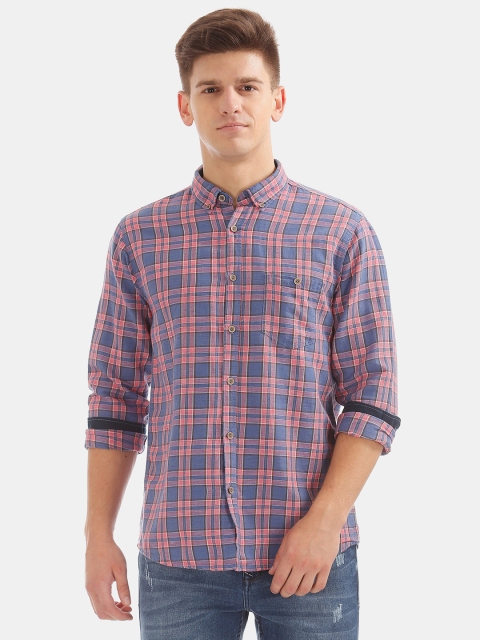 

Cherokee Men Blue & Pink Checked Regular Contemporary Fit Checked Casual Shirt
