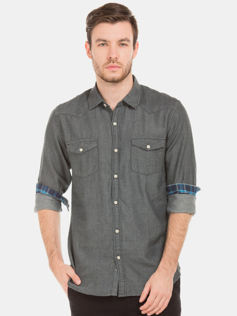 

Cherokee Men Charcoal Grey Regular Fit Checked Casual Shirt