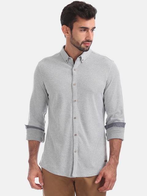 

Cherokee Men Grey Regular Fit Self-Design Knitted Casual Shirt