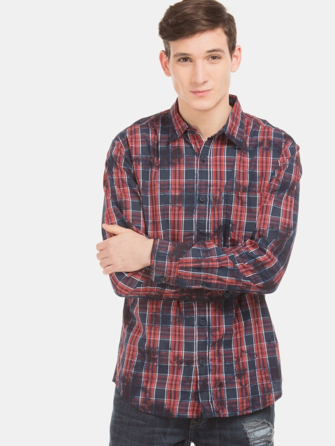 

Cherokee Men Red & Navy Blue Regular Fit Checked Casual Shirt