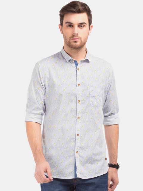 

Cherokee Men White & Blue Regular Fit Chevron Printed Casual Shirt