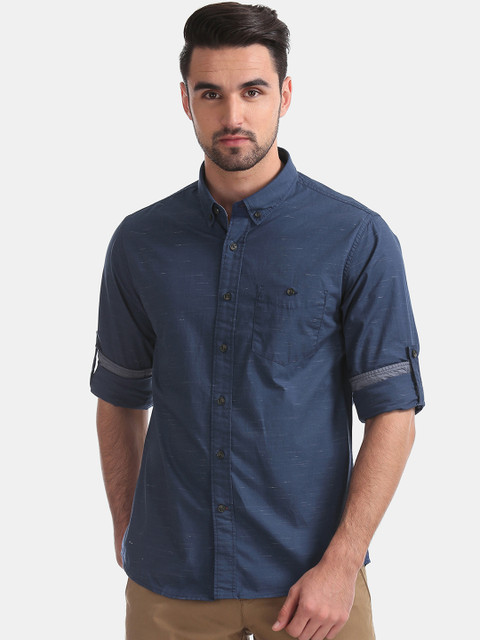 

Cherokee Men Navy Blue Regular Fit Self Design Casual Shirt