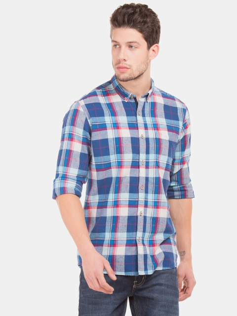 

Cherokee Men Blue & White Regular Fit Checked Casual Shirt