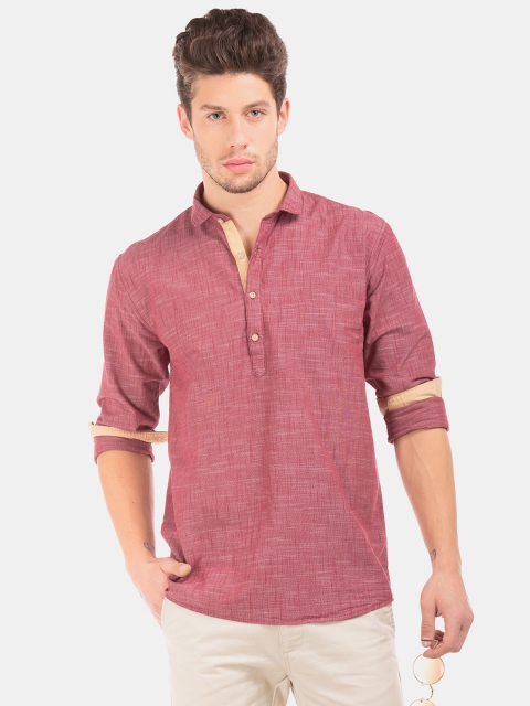 

Cherokee Men Red Regular Contemporary Fit Slub Weave Self-Design Casual Popover Shirt