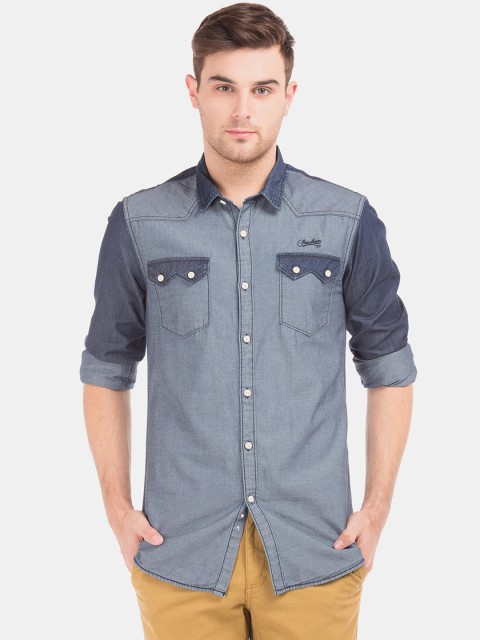 

Cherokee Men Blue Slim Fit Solid Casual Chambray Shirt