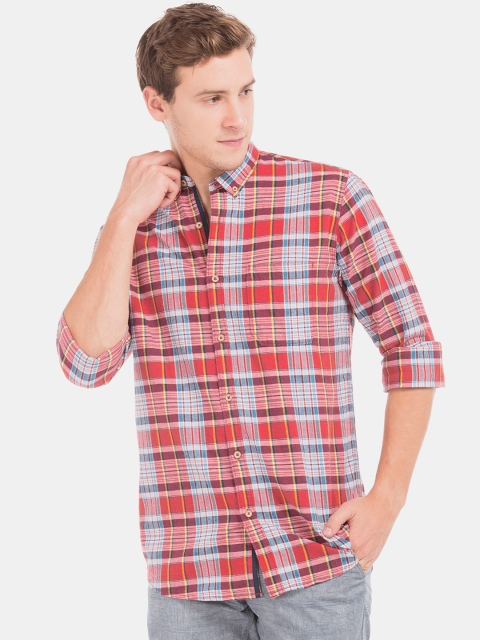 

Cherokee Men Red & Blue Regular Fit Checked Casual Shirt