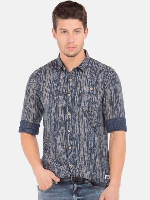 

Cherokee Men Blue & Beige Regular Fit Printed Denim Casual Shirt