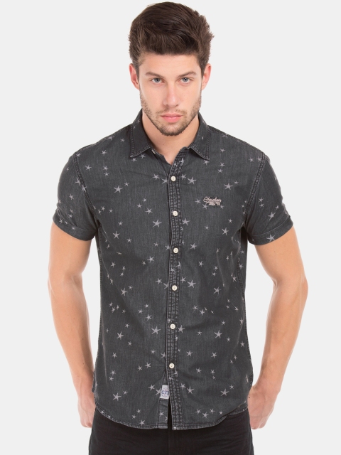 

Cherokee Men Charcoal Grey Regular Fit Star Printed Casual Shirt