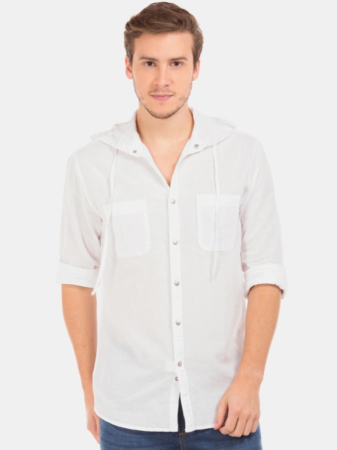 

Cherokee Men White Contemporary Fit Solid Hooded Casual Shirt