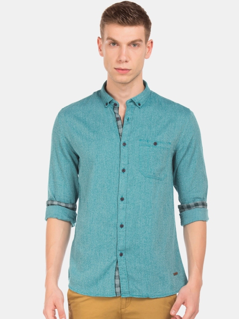 

Cherokee Men Teal Green Regular Fit Heathered Casual Shirt