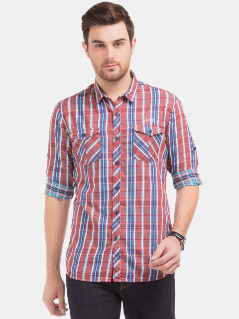 

Cherokee Men Red & Blue Slim Fit Checked Casual Shirt