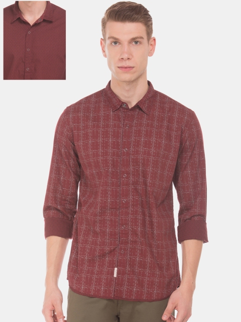 

Cherokee Men Maroon & Grey Regular Fit Checked Reversible Casual Shirt