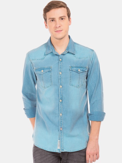 

Cherokee Men Blue Slim Fit Faded Casual Chambray Shirt