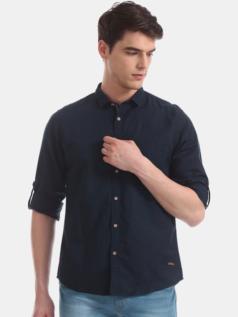 

Cherokee Men Navy Blue Regular Fit Solid Casual Shirt