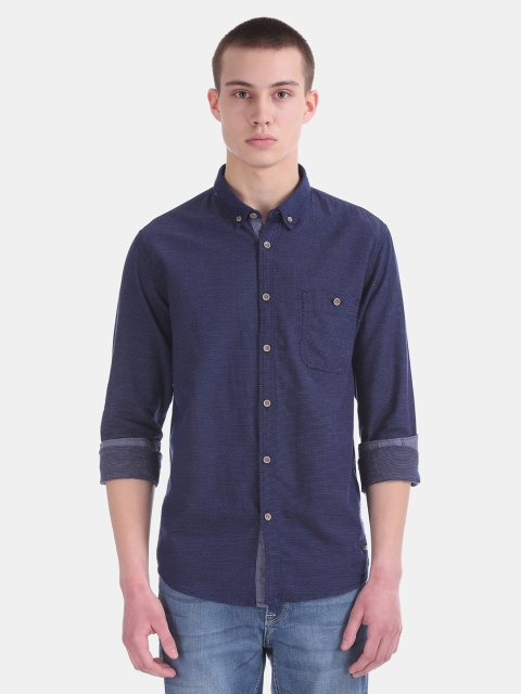 

Cherokee Men Navy Blue Regular Contemporary Fit Self-Design Casual Shirt