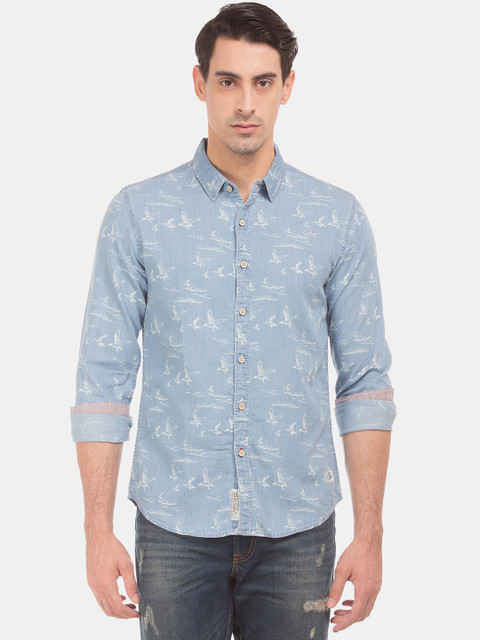 

Cherokee Men Blue & White Regular Fit Printed Casual Denim Shirt