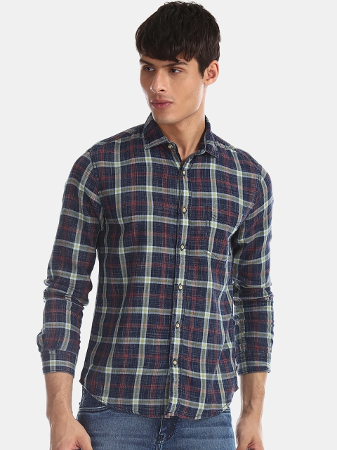 

Cherokee Men Navy Blue & White Regular Fit Checked Casual Shirt