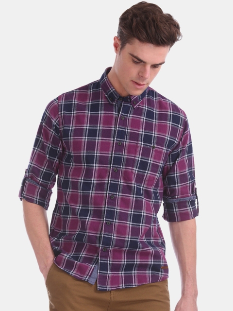 

Cherokee Men Purple & Navy Blue Regular Fit Checked Casual Shirt
