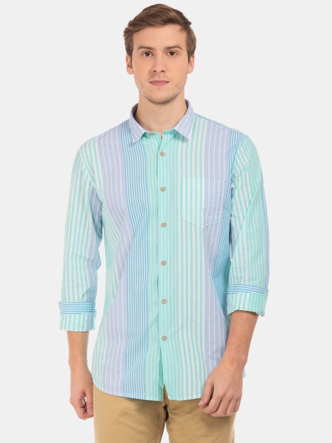 

Cherokee Men Blue & Sea Green Regular Contemporary Fit Striped Casual Shirt