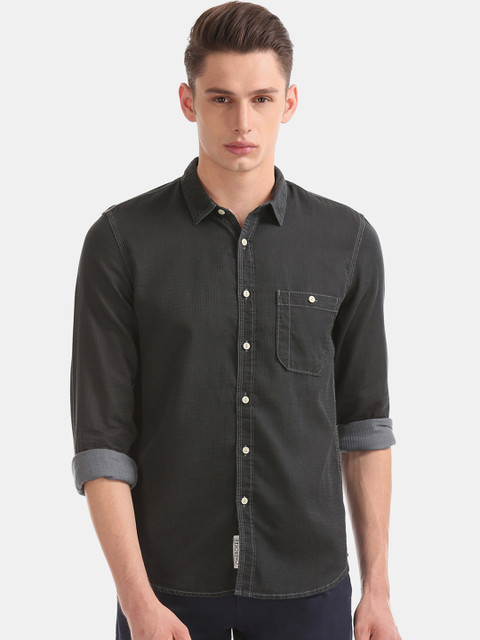 

Cherokee Men Black Slim Fit Self Design Casual Shirt