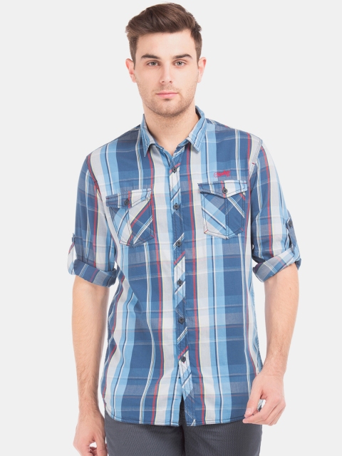 

Cherokee Men Blue & Off-White Slim Fit Checked Casual Shirt