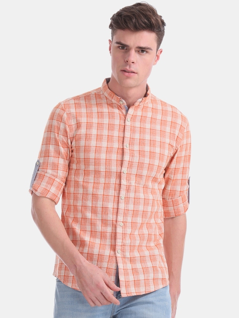 

Cherokee Men Orange Regular Fit Checked Casual Shirt