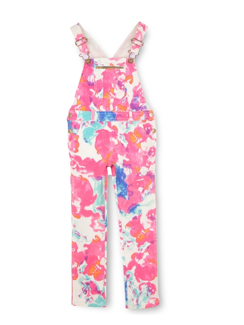 

Cherry Crumble Girls Pink & White Twill Weave Printed Dungaree