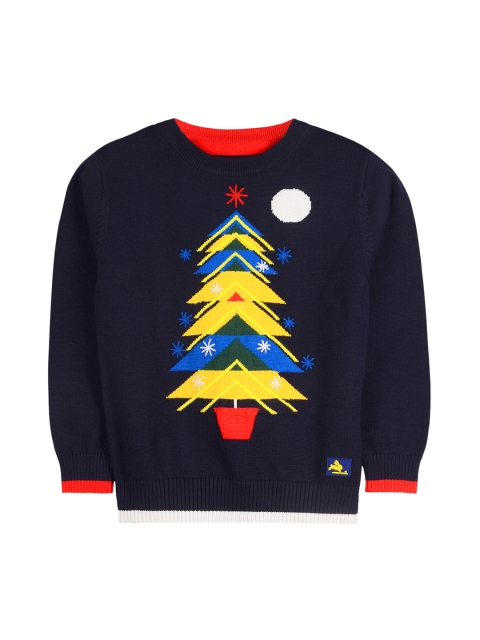 

Cherry Crumble Unisex Kids Navy Blue Self Design Pullover Sweater