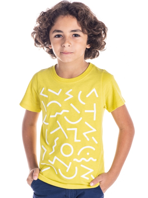 

Cherry Crumble Boys Yellow Printed Round Neck T-shirt
