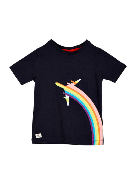 

Cherry Crumble Boys Navy Blue Printed Round Neck T-shirt