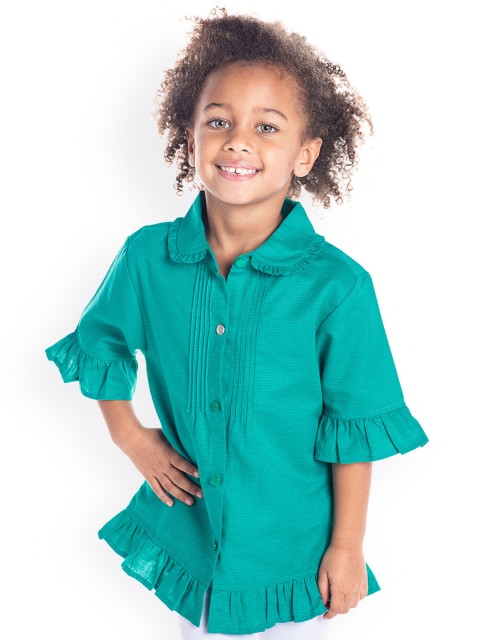 

Cherry Crumble Girls Green Solid Shirt Style Pure Cotton Top